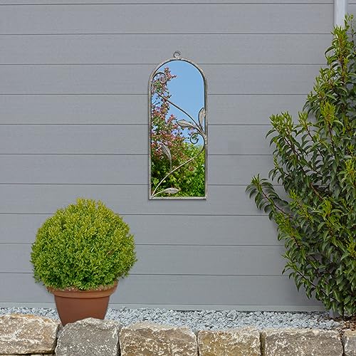 MirrorOutlet The Arcus - Concrete Colour Framed Modern Arched Garden Wall Mirror 25" X 9" (64CM X 24CM) Silver Mirror Glass with Black All weathe
