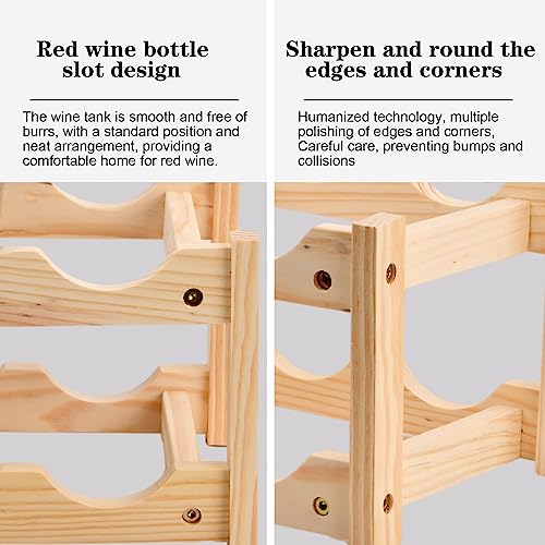 Fangehong Wooden Wine Rack, 3 Tier 6 Bottles Wine Bottle Display Shelves, Free Standing Wine Storage Holder, Wine Racks for Kitchen Pantry Wine C