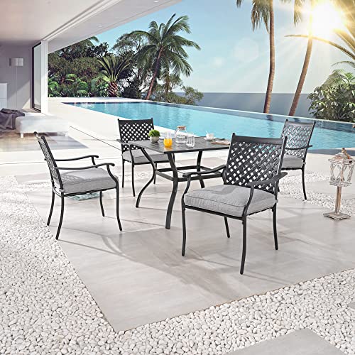 LOKATSE HOME Patio Chairs Square Table with Umbrella Hole, Grey