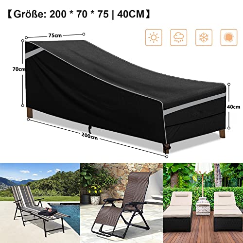 Pack of 2 Garden Lounger Cover with Reflective Stripes, 200 x 70 x 40/75 cm Sun Lounger Protective Cover with 4 Windproof Buckles, Heavy Duty 210