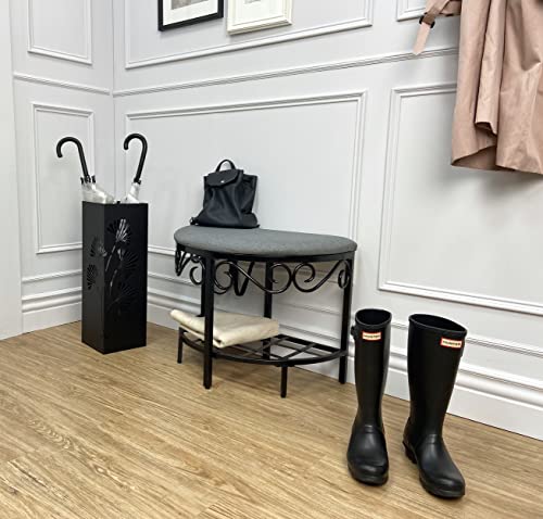 Mango Steam Black Tall 21.75" Ginkgo Leaf Umbrella / Cane / Walking Stick / Wrapping Paper Holder, Stand, Rack Organizer