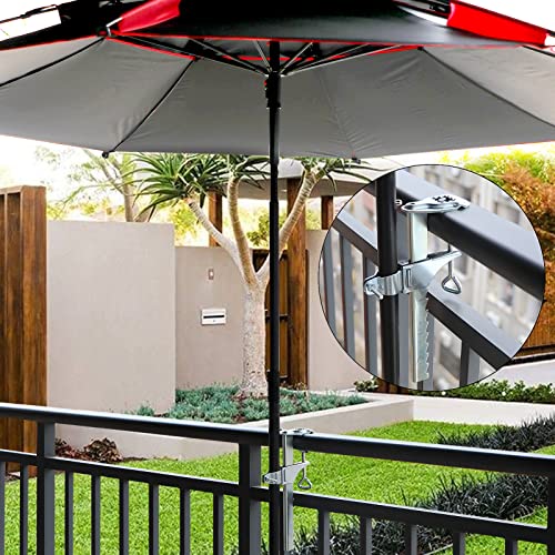 Mikytoper Sun Parasol Holder, Extended Heavy Duty Metal Patio Umbrella Clamp Stand, Outdoor Umbrella Holder for Balcony Bench Deck Railings, Clam