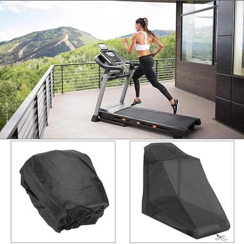 OwnMy Waterproof Treadmill Cover Outdoor Treadmill Dust Cover - Dustproof Running Machine Cover with Drawstring Zipper, Black Large Treadmill Pro