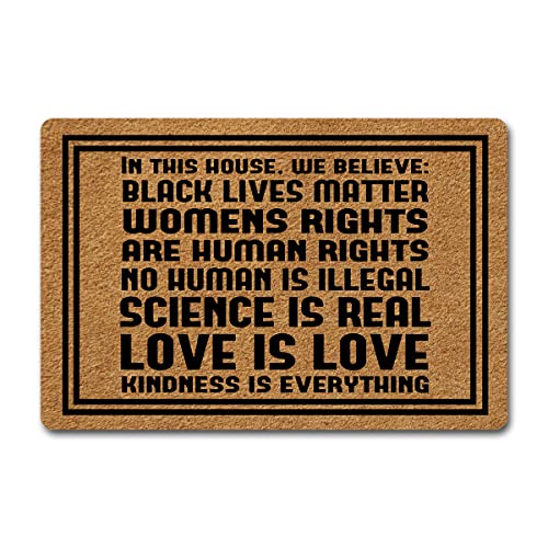 NICESIR Welcome Mat Black Lives Matter Science We Believe Funny Doormat for Home Entrance (23.6 X 15.7 inch) Fabric Top with Rubber Back Doormat