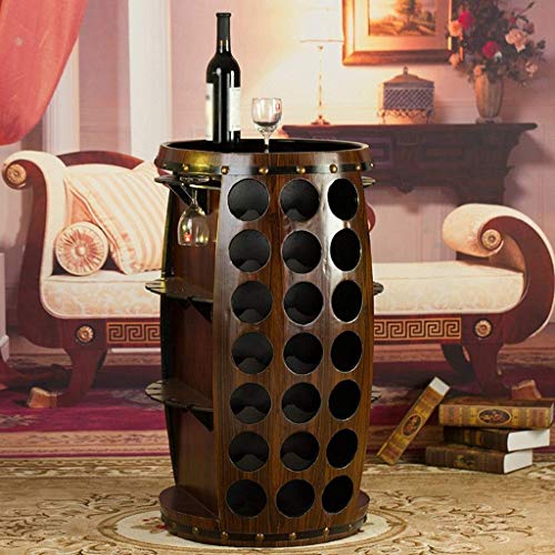 DISHENGZHEN Wine Barrel Creative Floor-Standing Stable Wine Rack, Wooden Wine Glass Bottle Storage Shelf, Wood Rack Shelf Practical Home decorati