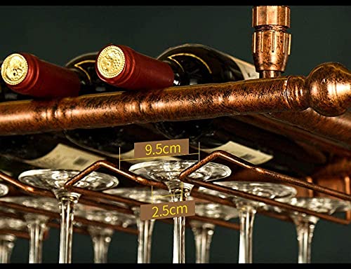 SUCHETA Hanging Wine Rack with Glass Holder and Shelf, Hanging Wine Racks Ceiling Mounted Wine Bottle Holder Metal Iron Stemware Racks Wine Glass