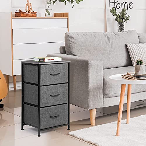 HAITRAL Dresser for Bedroom, 3 Drawer Fabric Dresser, Storage Chest of Drawers with Removable Fabric Bin, Wood Look Top and Steel Frame for Livin