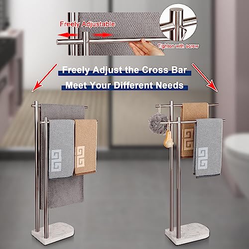 NearMoon Standing Towel Rack, Freestanding Double Towel Holder with Marble Base for Bathroom, Pool, SUS304 Stainless Steel (Brushed Nickel)