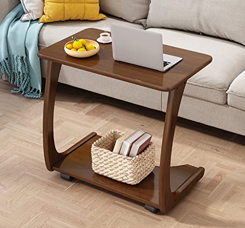 JJZXD Solid Wood Sofa Side Table Removable C-shaped Bedside Bedside Table Living Room With Wheels Tea Table (Color : Walnut, Size : 40 * 45 * 63C
