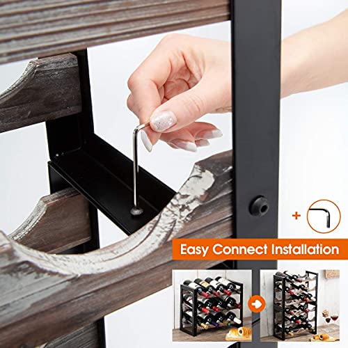 J JACKCUBE DESIGN Rustic Wine Rack Freestanding Floor 3 Tier Stackable Display Storage for Counter-top 12 Glass Bottles Holder Liquor Shelf with