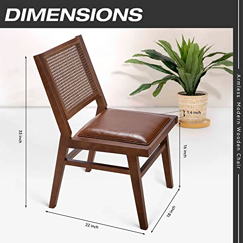 MeetLeisure Armless Mid-Century Wooden Chair Teak Color Set of 2 - Wooden Chair with Hand-Woven Rattan Backrest, Suitable for Living Room & Kitch