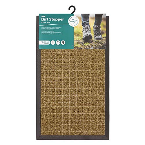 JVL Patterned Dirt Stopper Scraper Square Design Entrance Door Mat, Grey, 45 x 75 cm