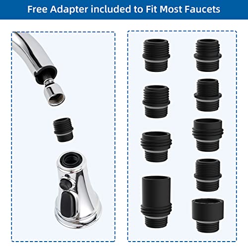 Hibbent Kitchen Faucet Head Replacement, Pull Down Kitchen Spray Head with 9 Adapters, 3-Function Kitchen Sink Spray Nozzle Compatible withMost F