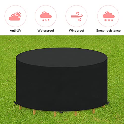 SanGlory Garden Table Covers Round Garden Furniture Cover Waterproof Circular Patio Table Cover with 4 Buckles, Windproof, UV Resistant Oxford Fa
