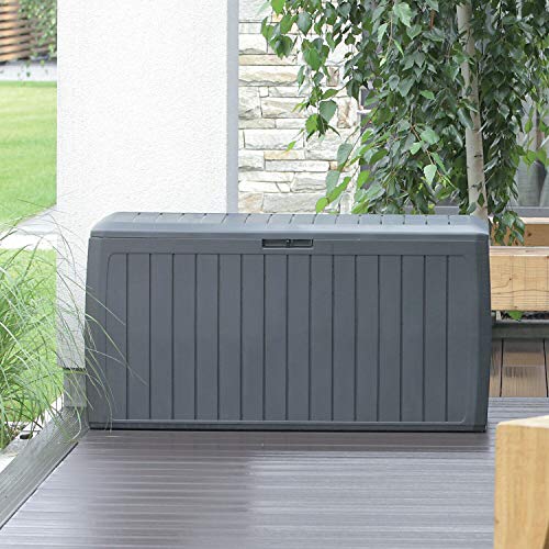 Prosperplast ZA1215 Garden Chest 190 Litres Woodebox Plastic in Anthracite 78 x 43.3 x 55 cm, Small