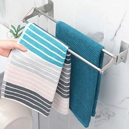 -Shelf,Towel Rack Stainless Steel Towel Rack with Double Towel Bar for Bathroom Organizer Storage Shelves Foldable Wall Mounted Holder Silver 70C