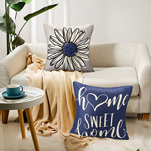 Cushion Covers 45 X 45 Square Pillow Covers Pack of 4 Waterproof Cushion Covers Blue Flower Outdoor Throw Pillow Covers Decorative Cushion Covers