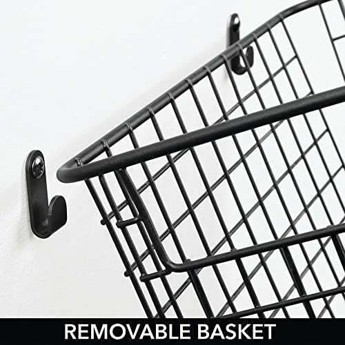 mDesign Set of 2 Hanging Storage Baskets – Wall-Mounted Metal Wire Basket – Multi-Purpose Organiser Tray for Household Items – Black