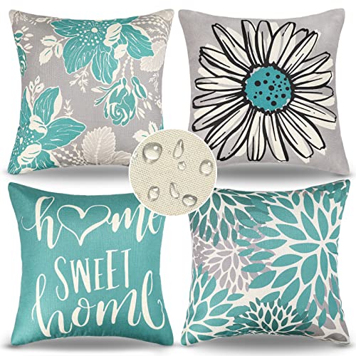 Cushion Covers 45 X 45 Square Pillow Covers Pack of 4 Waterproof Cushion Covers Blue Flower Outdoor Throw Pillow Covers Decorative Cushion Covers