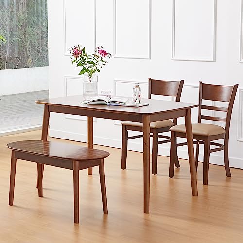 Livinia Aslan 35" Malaysian Oak Round Wooden Dining Bench/Solid Wood Bedroom Entry Way Kitchen Corridor Bench (Walnut)