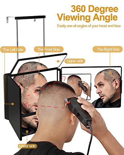 5 Way Mirror, Barber Mirror for Self Hair Cutting, 360° Mirror for Men Shaving, Makeup Mirror with Height Adjusta for Braiding Hair Styling Dye H