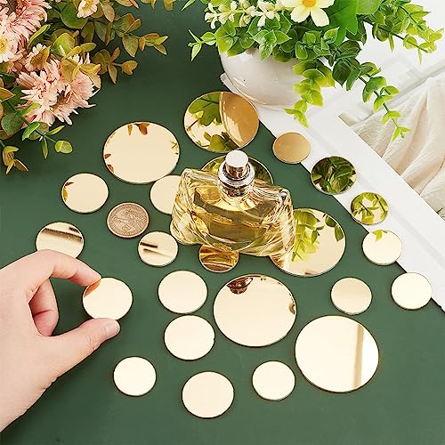 PH PandHall 120pcs Golden Round Mirrors for Crafts, 3 Sizes Self Adhesive Mirror Tiles 1~1.9 Inch Acrylic Craft Mirror Circles Small Mirror Circl