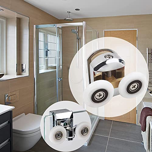 Shower Door Rollers, 4pcs 25mm Sliding Shower Doors Wheels Replacement Roller Runner Wheel 2 Top & 2 Bottom Chrome Plated Door Roller