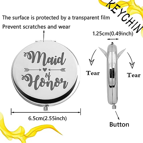 KEYCHIN Maid of Honor Pocket Mirror Bridal Shower Gifts Bridesmaid Wedding Compact Makeup Mirror for Sister Friend Bestie (Maid of Honor-S)