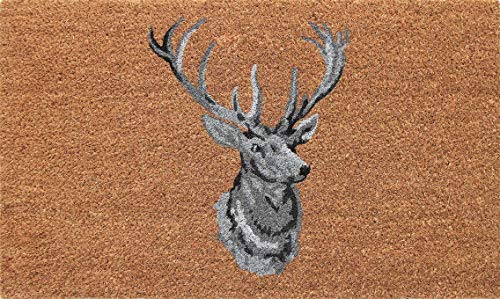 Coco & Coir Door Mats Indoor/Outdoor | Non Slip Bold Stag Head Design Entrance Mat (Stag Head 45cm x 75cm)