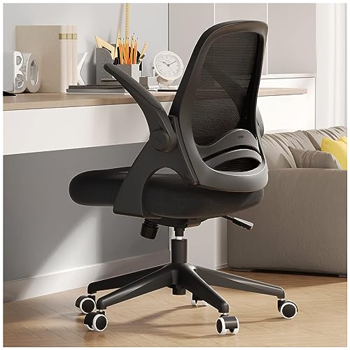 Hbada Office Chair Desk Chair Flip-up Armrest Ergonomic Task Chair Compact 120° Locking 360° Rotation Seat Surface Lift Reinforced Nylon Resin Ba