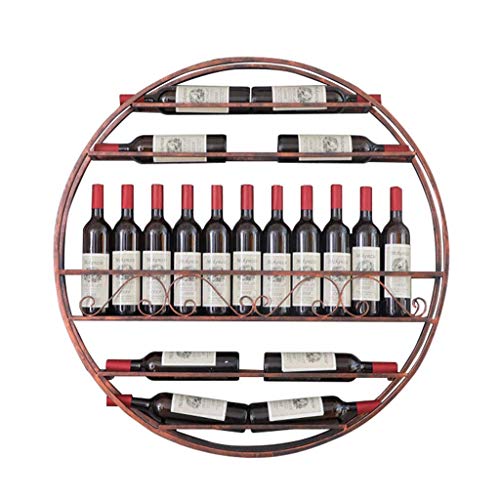 EYLINK Wine Racks,Retro Round Wall Wine Rack Red Copper American Style Wine Bottle Racks Bar Display Metal Vintage Decoration Shelf Bar Dining Ro