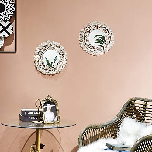 Wall Mirror Macrames Beautiful 2PCS Style Handmade Macrame Outsky Hanging Boho Fringe Round Decorative for Apartment Living Room Bedroom Baby Nur
