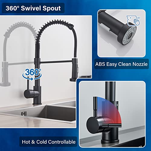 Onyzpily Kitchen Sink Mixer tap with Solid Brass Commercial Single Handle Black Kitchen Taps Single Hole Pull Down Sprayer Swivel Sprayer Mixer T