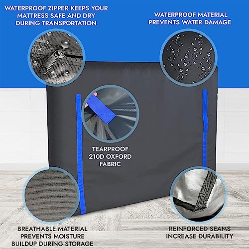 Moving Supplies - King Size Mattress Bags for Moving - Mattress Cover for Moving with Waterproof Zipper and Heavy Duty U-Shaped Handles - Reusabl