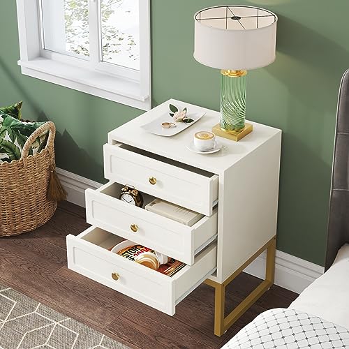 LITTLE TREE Modern Night Stand with Storage, Wood Bedside Bedroom, Tall Nightstands, Large Side End Table Metal Legs for Living Room, Easy Assemb