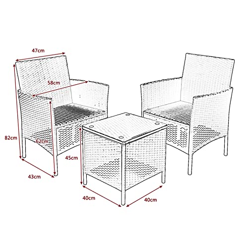 Rattan Garden Furniture Set 3 Piece Patio Outdoor Furniture Set Includes Cushion One Glass Table