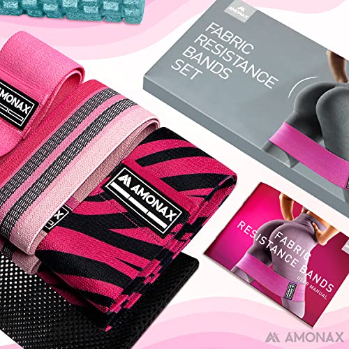 Amonax Fabric Resistance Bands Women, Glute Bands Female for Booty, Bands for Squat Exercise, Elastic Resistant Bands as Weight Loss Workout Equi