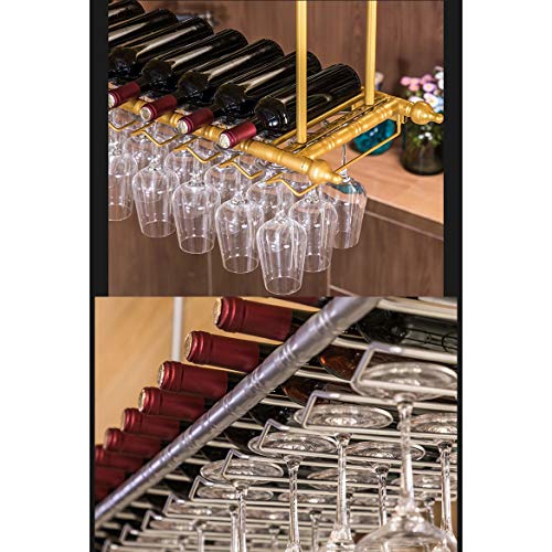 PIBM European Style Wine Rack Suspension Ceiling Wine Bottle Rack Bar|Restaurant Goblet Holder|Fashion Creative Wine Glass Rack J1022, Silver , L