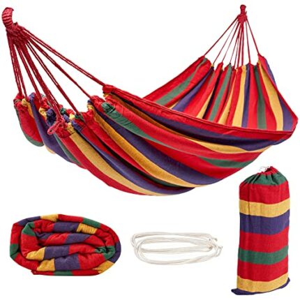 Bramble - Large Woven Canvas Hammock Garden Swing, with Portable Travel Carry Bag & Secure Ropes - 270x150cm, for Outdoor Summer Camping, 150kg W