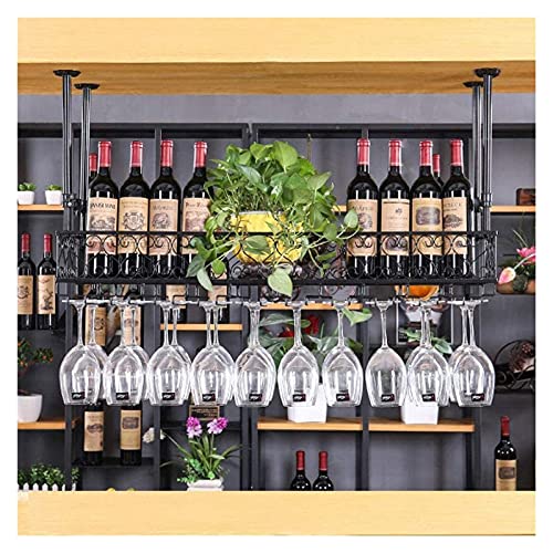 SUCHETA Hanging Wine Rack with Glass Holder and Shelf, Wine Rack Ceiling Wine Rack, Hanging Wine Glass Rack, Vintage Wine Bottle Rack, Antique Wa