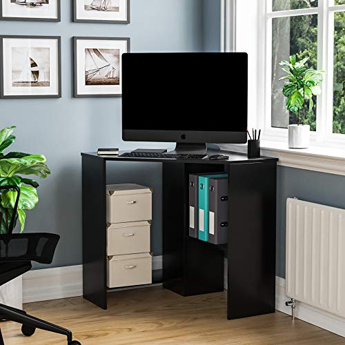 Vida Designs Hetton Corner Computer Desk with Shelves, Home Office PC/Laptop Table, Gaming Study Workstation, Furniture, Black