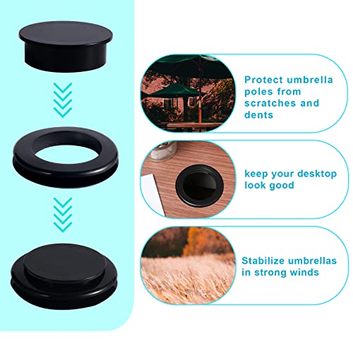 LUTER 2pcs Patio Table Umbrella Hole Rings and Caps, Plastic Umbrella Hole Ring and Cap Set for Outdoor Activities Fits Umbrella Poles Up to 1.5
