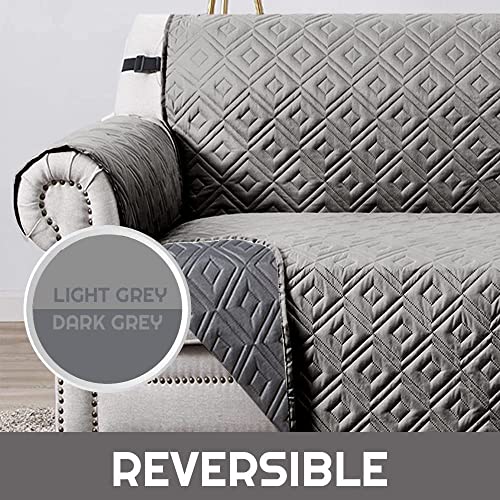 Oxford Homeware Sofa Slipcovers 3 Seater Embossed Water Proof with Adjustable Elastic Straps Quilted Reversible Sofa Covers for Pets & Kids (Ligh