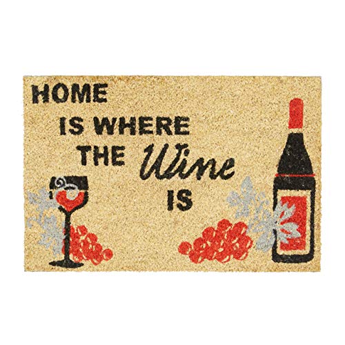 Relaxdays "Home Is Where the Wine Is" Doormat Coir Floor Mat 40 x 60 cm with Anti-Slip PVC Underside, Coconut Fibre Wine-Lovers Welcome Mat, Natu
