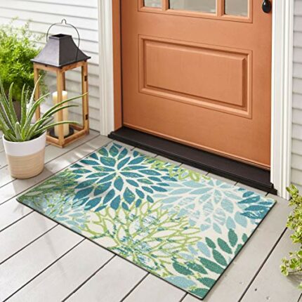Taleta Sunshine Outdoor Doormats, Green Blue Flowers Weather Resistant Outdoor Rug for Recreation(Green,50 * 80cm)