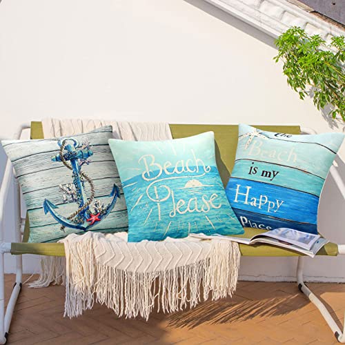 Outdoor Cushion Covers for Garden Furniture Decorative Waterproof Throw Pillow Cover Rudder Starfish Wood Background Square Pillowcases 45X45cm P