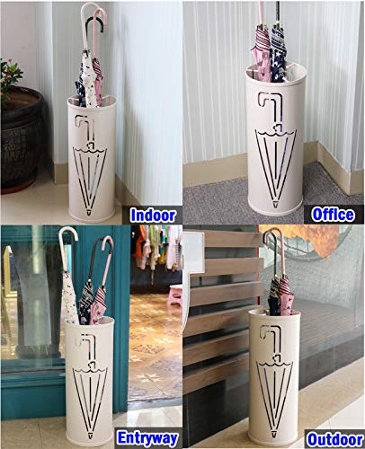 OUSIKA Umbrella Stands,Simple Umbrella Bucket Holder - Japanese Style Umbrella Stand Metal Iron Storage Racks with 3 Hooks - for Umbrellas, Walki