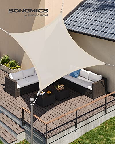 SONGMICS Sun Sail 2 x 2 m HDPE Fabric Sun Shade Sail Breathable Water Permeable for Patio Garden Balcony Camping Square Concave 2 m Ropes Beige G