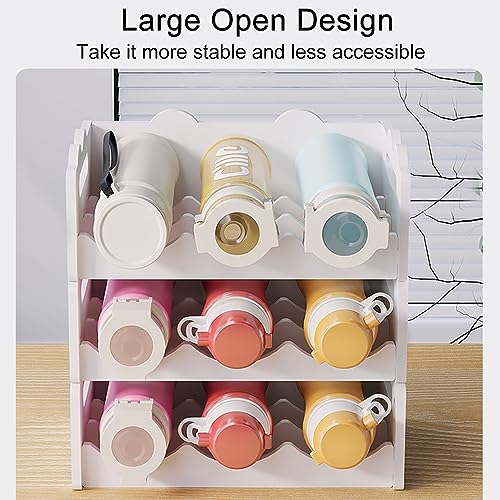 NUODWELL Stackable Water Bottle Organiser for Cabinet, White Plastic Bottle Holder Wine Storage Rack for Kitchen Countertop, Tabletop, Pantry, Re