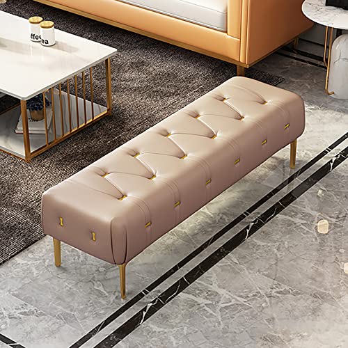 Luxurious End of Bed Bench,Leather Upholstered Bench Bedroom Bench with Golden Legs,Entryway Bench,Modern Bench Seat for Livng Room-Light Gray 80